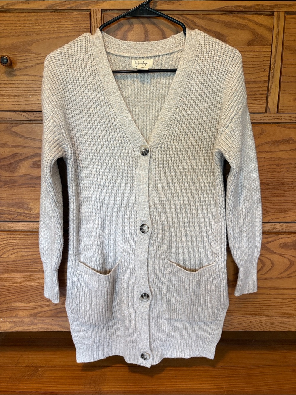 Jessica Simpson Light Gray Long Ribbed Button Cardigan